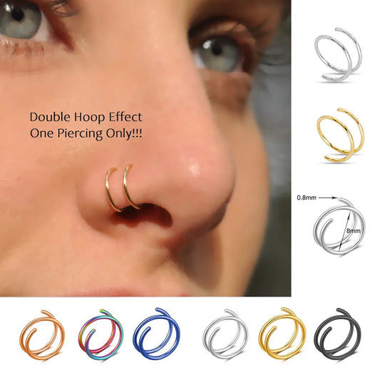 Women's 1Piece Double Layers Stainless Steel Nose Ring