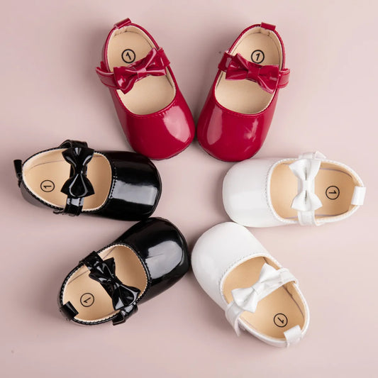 Newborn Baby Infant PU Anti-slip Bowknot Classic Princess Shoes