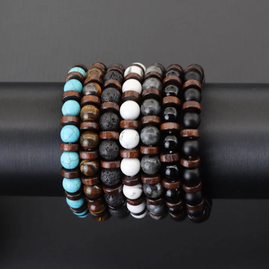 Women's Gemstone Stretch Beaded Lava Stone Bracelet