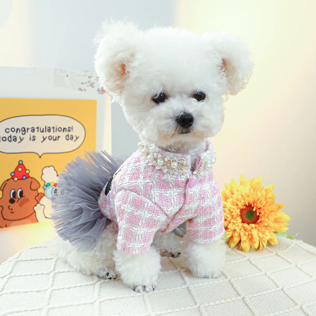 Dog Pink Tea Flower Dress - Small Medium Dogs Clothes
