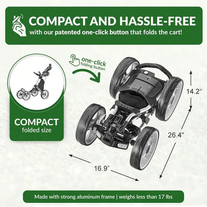 CaddyTek 4 Wheel Golf Push Cart - Lightweight, Compact Pull Caddy Cart, Easy to Open