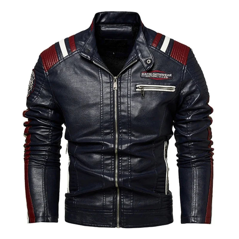 Veste de moto élégante en cuir PU coupe slim