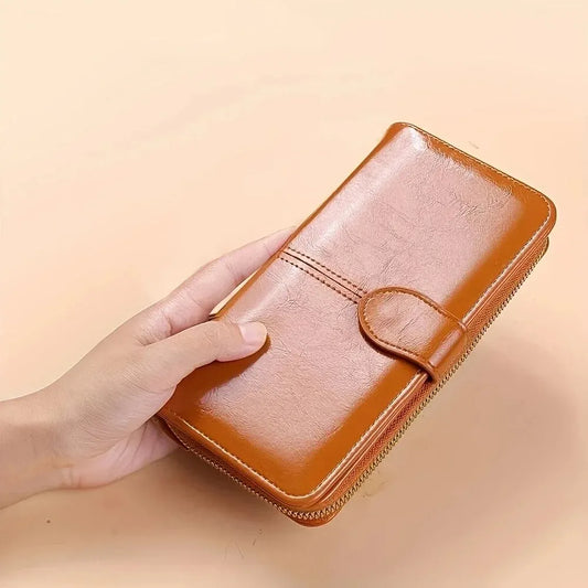 Portefeuille-bracelet en cuir PU pour femme, grande capacité, pochette pour téléphone