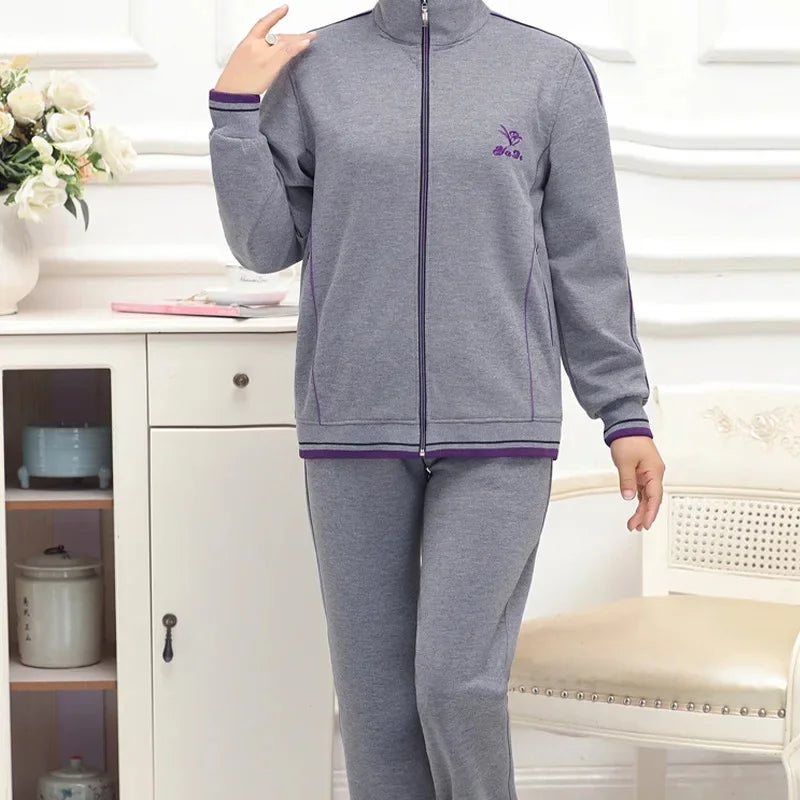 Women's Embroidered Zipper Autumn Winter Knitted Two Piece Set