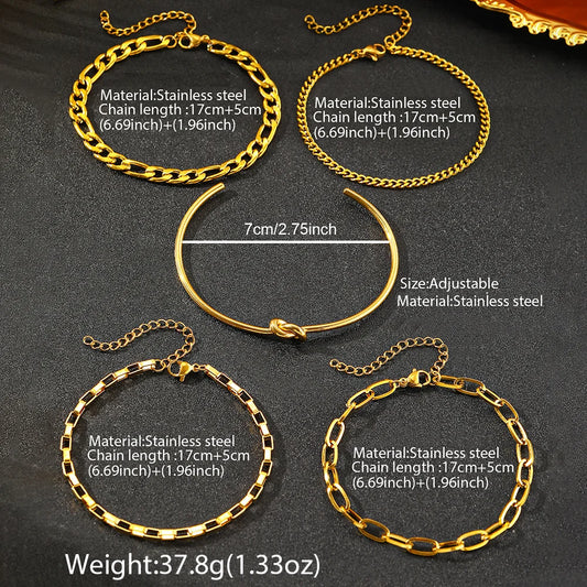 Waterproof Stainless Steel Multi Bracelet Set for Women – Gold Layered Stackable Bangles