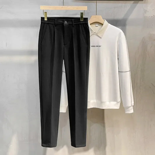 Men's Elastic Waist Woolen Straight Formal Trousers