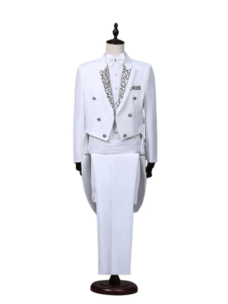 Custom Tailcoat Suits for Men - White/Black/Grey/Burgundy