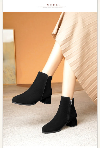 Women's Mid-Heel Wool Warm Ankle Boots