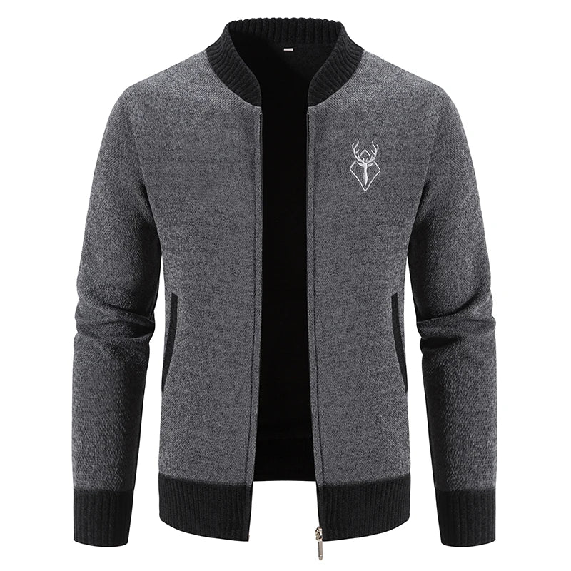 Men's Knitted Embroidered Warm Zipper Cardigan