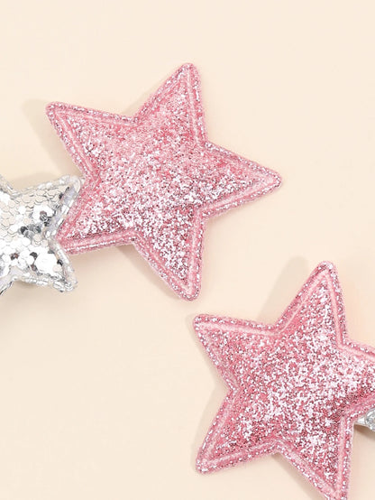 New Silver Star Hair Clip for Kids Girls Pink Glitter Hairpins Headwear