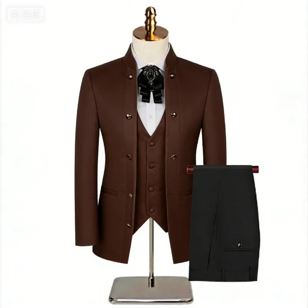 Double Breasted Jacquard Men's 3-Piece Suit Set