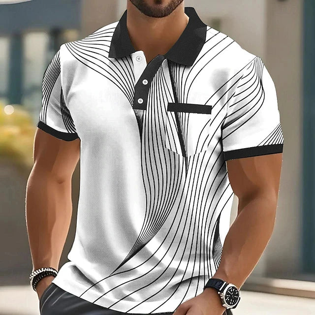 Men's Stripe 3D Print Oversized Polo Shirt