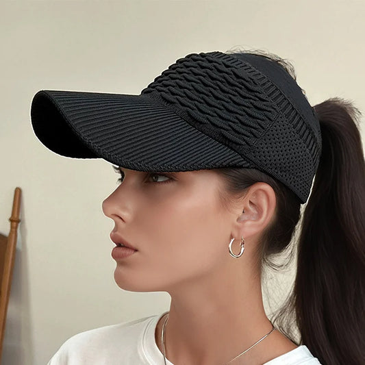 Women's Breathable Knitted Tennis Sun Shield Visor - Knitted Hollow Top Duckbill Cap