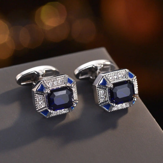 Men's Blue Stone Crystal Cufflinks