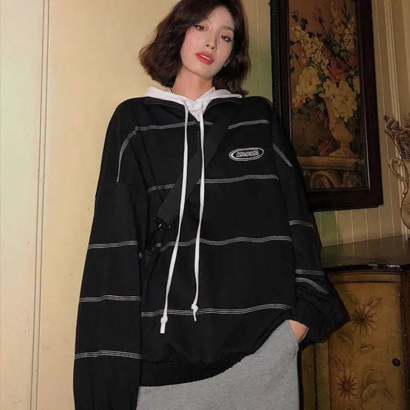 Harajuku Korean Women Black Sweatshirt