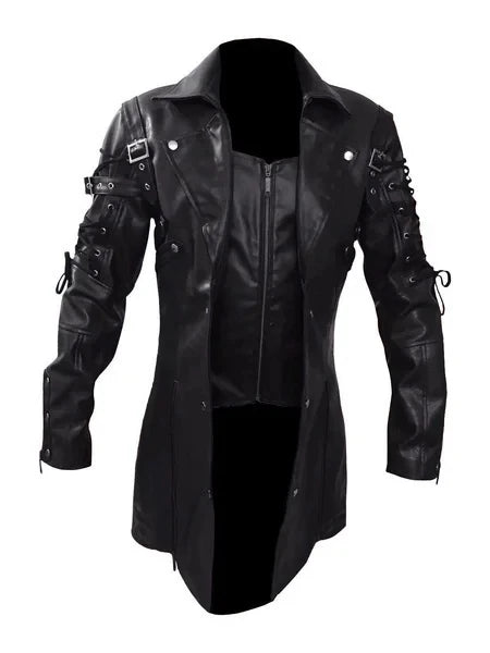 Schwarze Bikerjacke aus PU-Leder für Herren