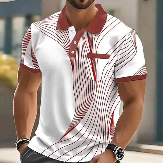 Men's Stripe 3D Print Oversized Polo Shirt
