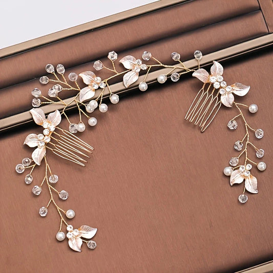 Bandeau peigne feuille de perles pour femmes