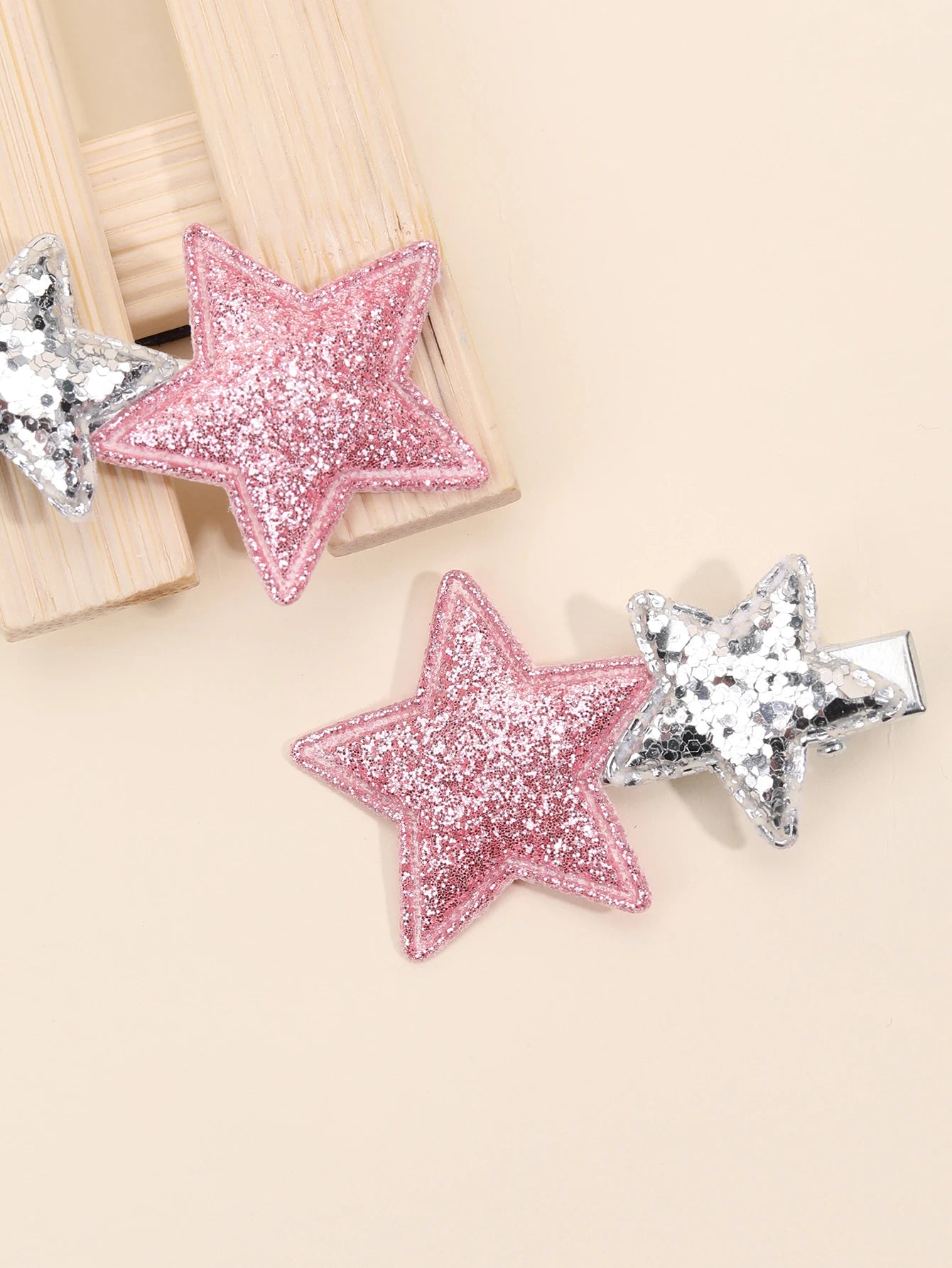 New Silver Star Hair Clip for Kids Girls Pink Glitter Hairpins Headwear