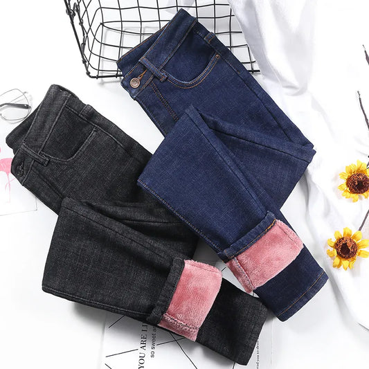 Women's Stretch Waist Pencil Thick Jeans