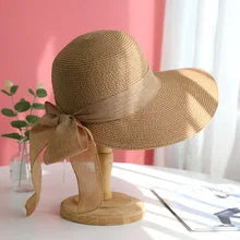 Boho Chic Straw Sun Hat With Bow Visor For Women