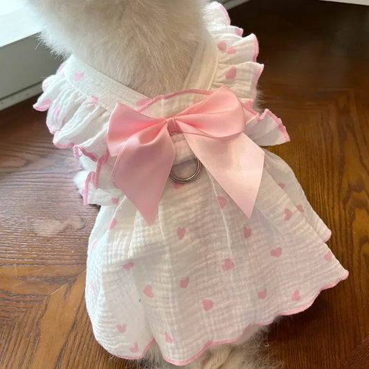 Ensemble pour chiot en maille respirante à imprimé cœur et pois