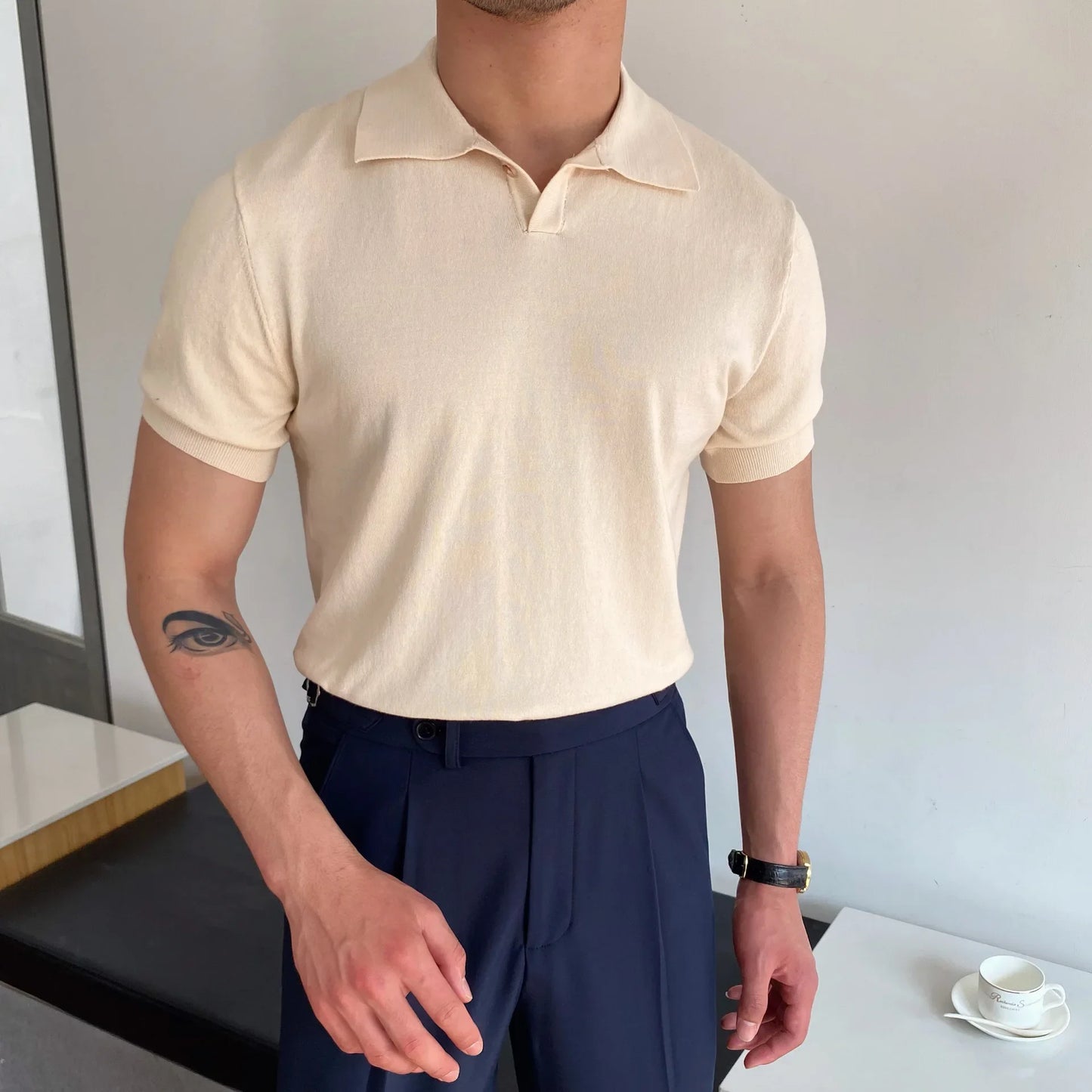 Slim-Fit Elbow-Sleeved Polo Shirt