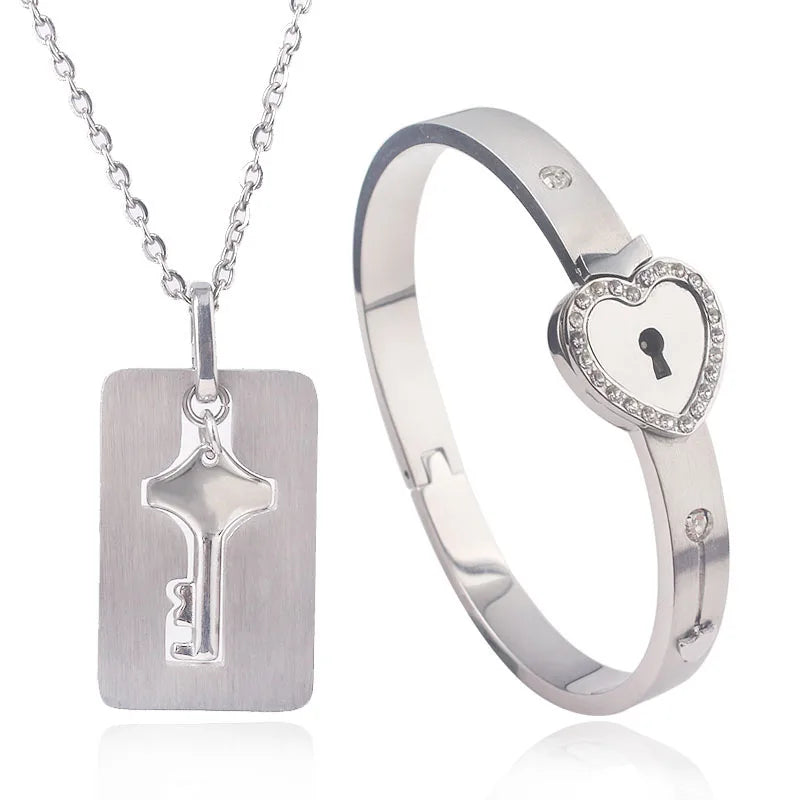 Stainless Steel Bangle Heart Lock Bracelet