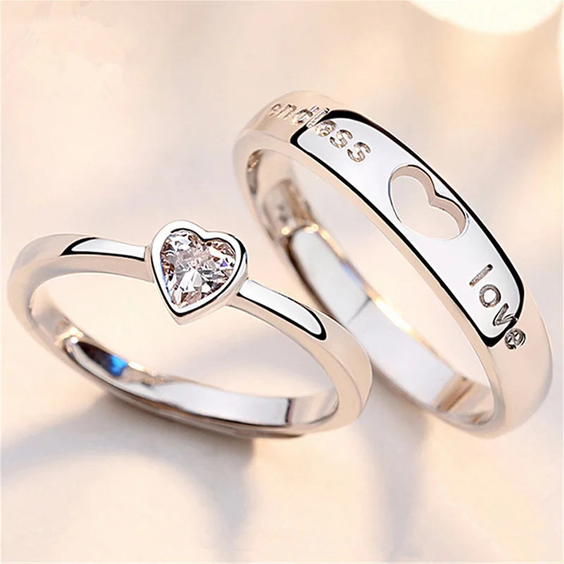 Zircon Heart Couples' Endless Love  Rings Jewelry