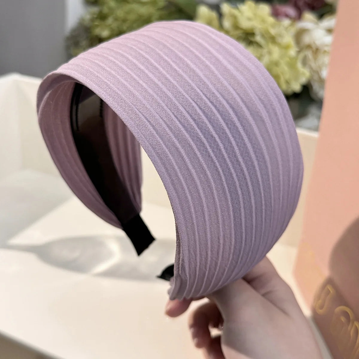 Women's Wide Pleated High Crown Chiffon Fabric Headband