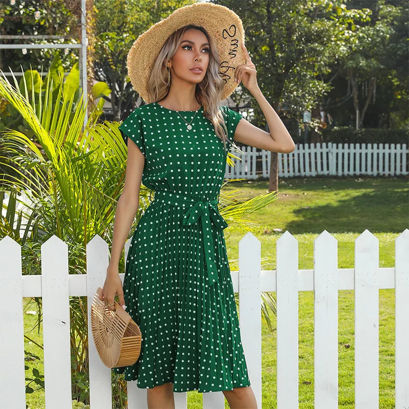 Women High Waist Pleated Midi Dress | Frishay.com