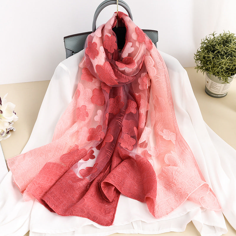 Lace Hollowed Out Flower Cutting Gradient Rose Scarf
