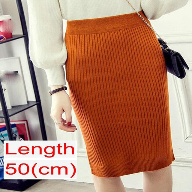 Women Office Spring Warm Knitted Pencil Ladies Skirt