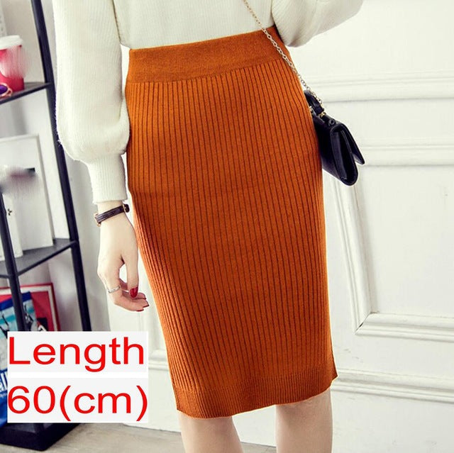 Women Office Spring Warm Knitted Pencil Ladies Skirt