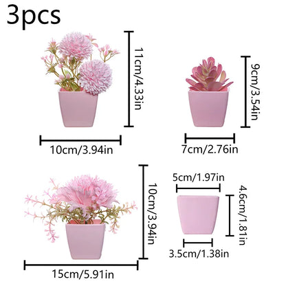 1 Set of Home Decor-3 POTS Simulation Flower Small Combination-23137ZH3