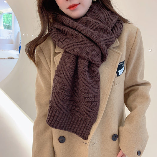 Literary Retro Solid Color Knitted Wool Warm Scarf