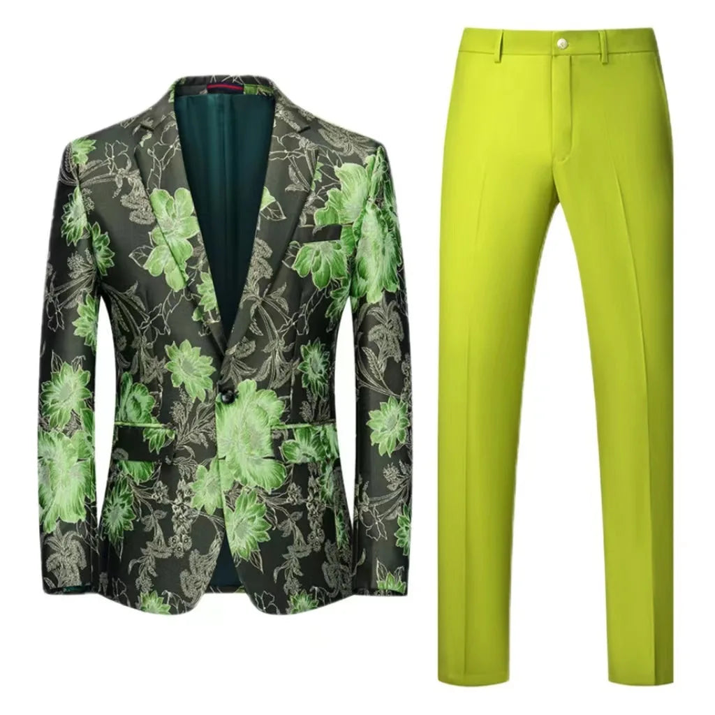 
Orange Flower Pattern 2-Piece Suit for Men

