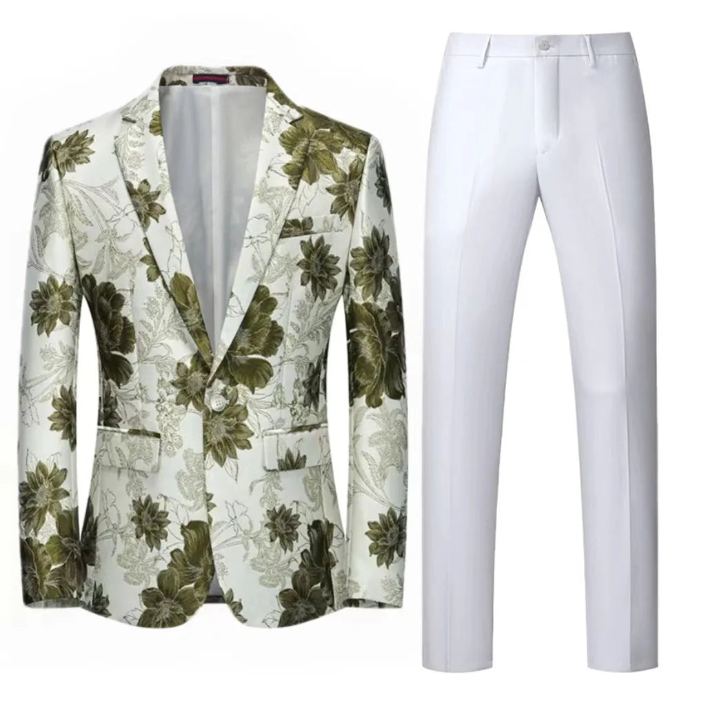 Orange Flower Pattern 2-Piece Suit for Men
