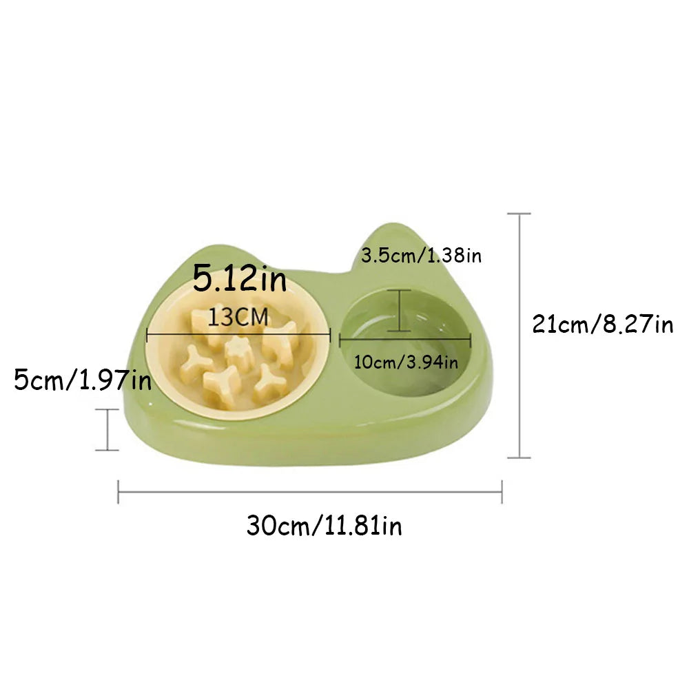 2-in-1 Stainless Steel Anti-Choking Slow Feeder Cat Bowl