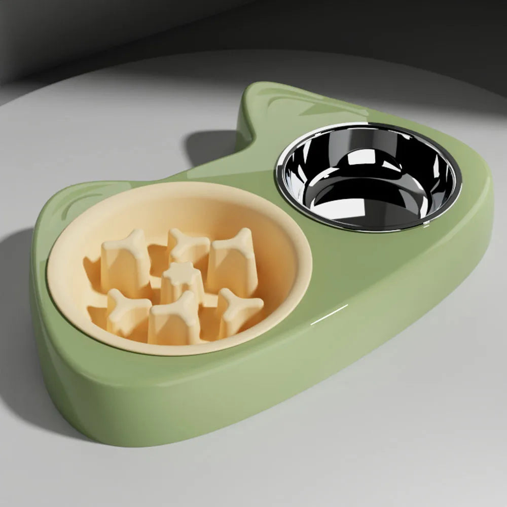 2-in-1 Stainless Steel Anti-Choking Slow Feeder Cat Bowl
