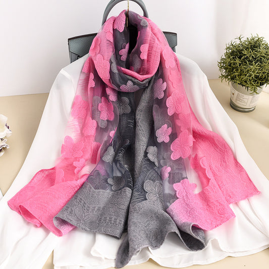 Lace Hollowed Out Flower Cutting Gradient Rose Scarf