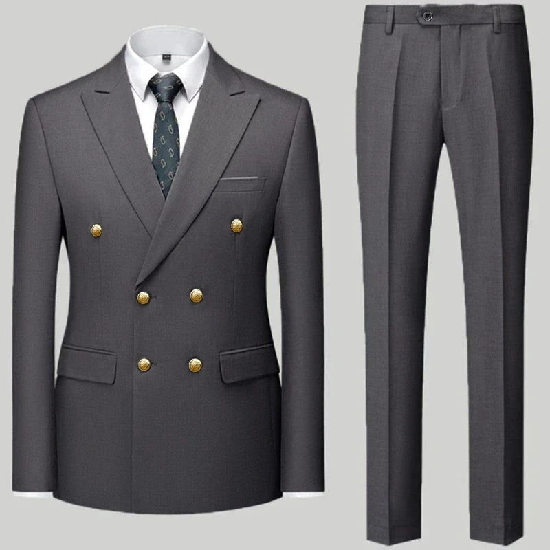 Men Classical Korean Style 2 Pcs Suit Set
