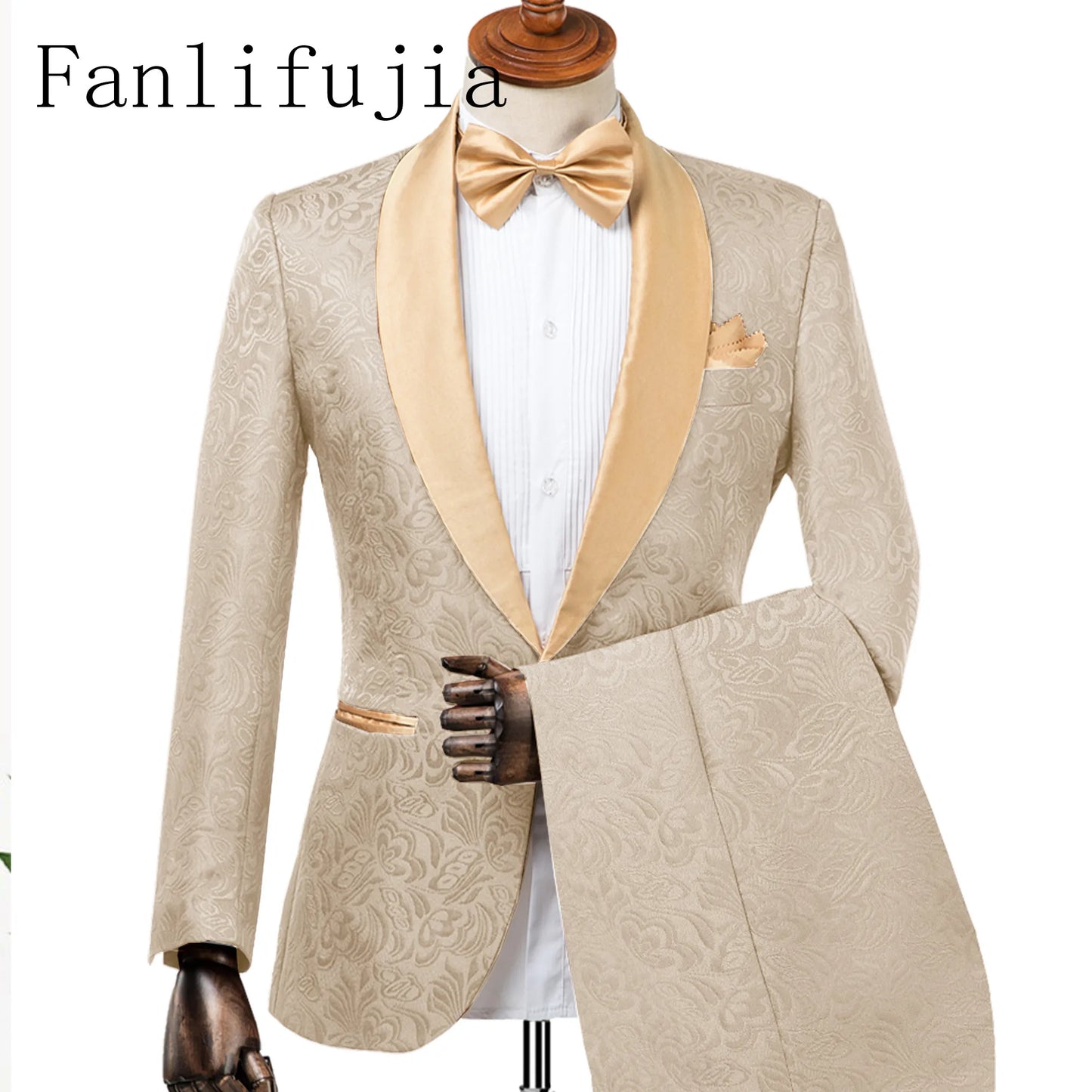 Men's Custom Made Champagne Smoking Tuxedo 2 Piece Wedding Suit
