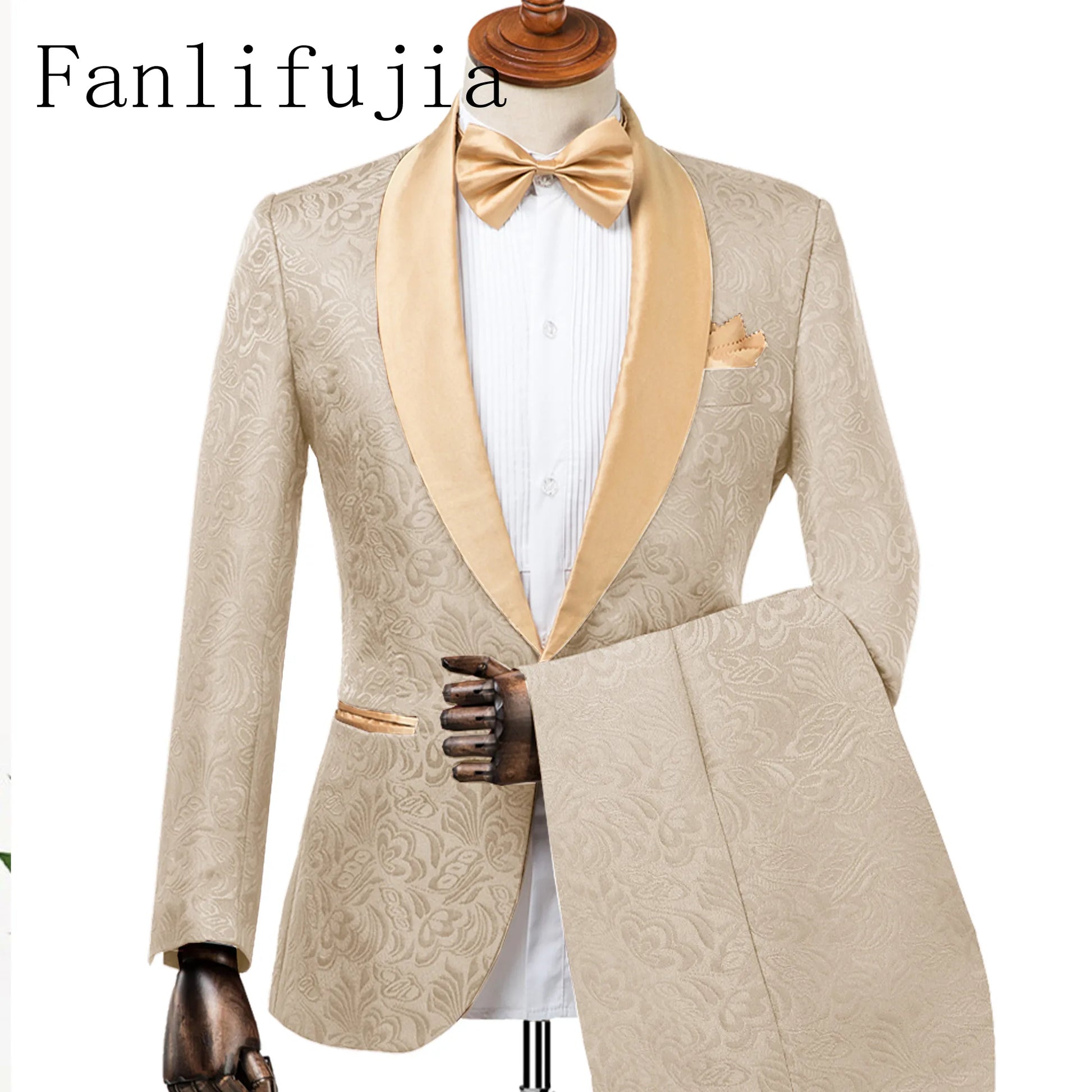 Men's Custom Made Champagne Smoking Tuxedo 2 Piece Wedding Suit
