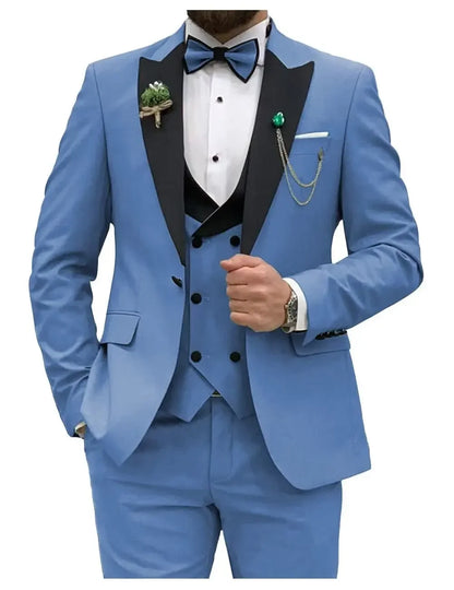 Men's Royal Blue 3-Piece Slim Fit Suit- Blazer - Vest - Pants
