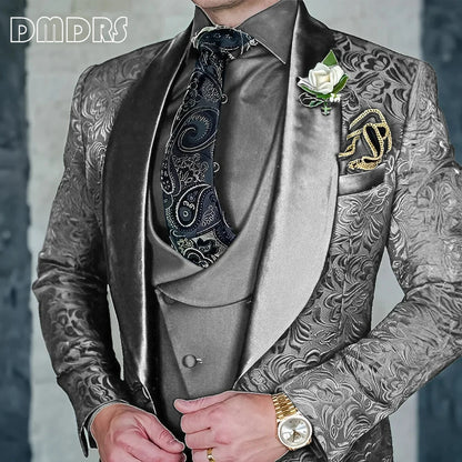 High-Quality Jacquard Men's 3-Piece Suit Set
