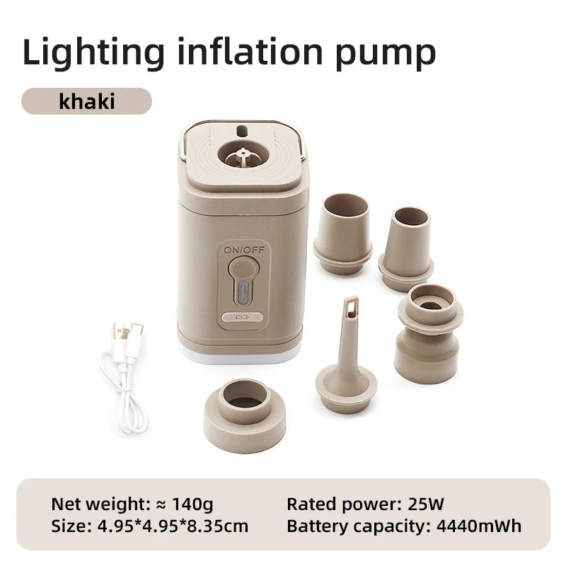 3-in-1 Electric Air Pump - Mini Wireless/USB Charging with Lights for Camping
