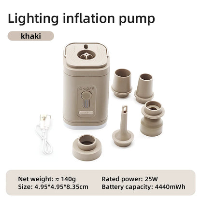 3-in-1 Electric Air Pump - Mini Wireless/USB Charging with Lights for Camping
