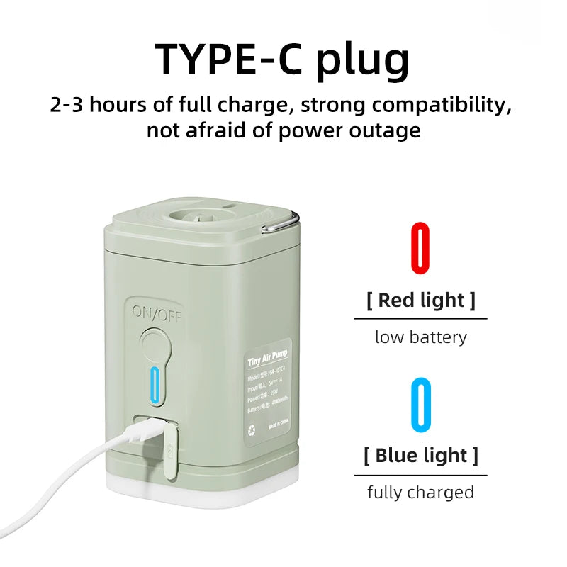 3-in-1 Electric Air Pump - Mini Wireless/USB Charging with Lights for Camping
