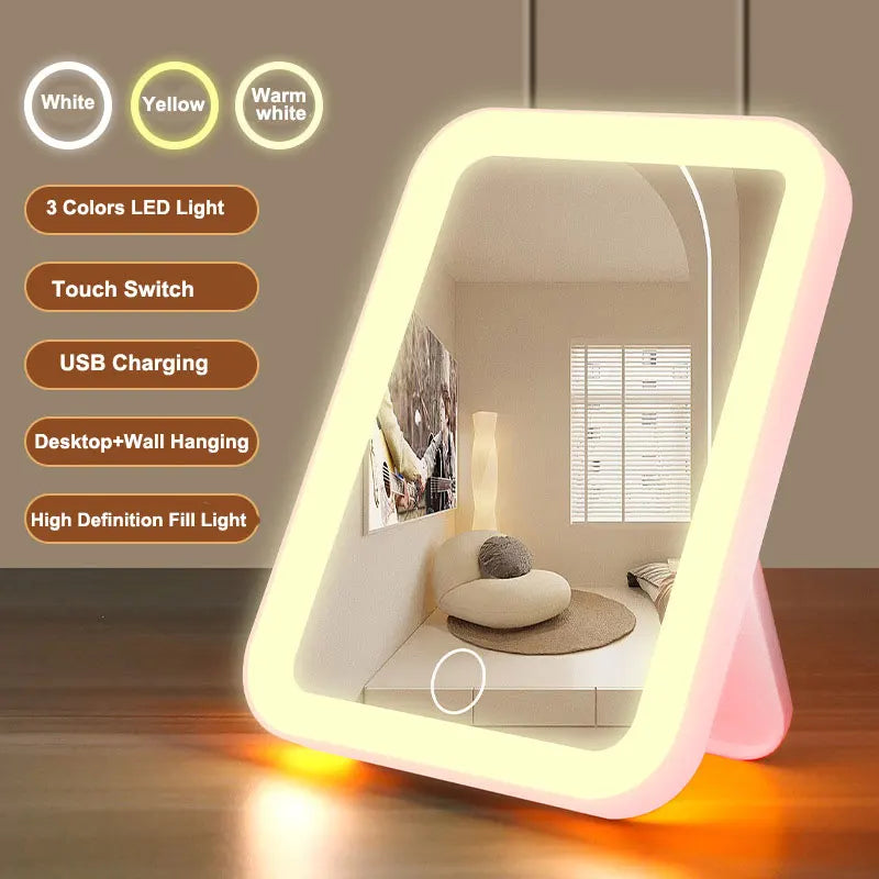 3 Colors Touch Screen Portable Makeup Mirror With Lights